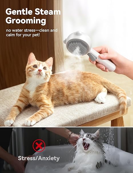 Cat Steam Brush, Brushes for Indoor Cats with Release Button, Dual Speed Spray USB