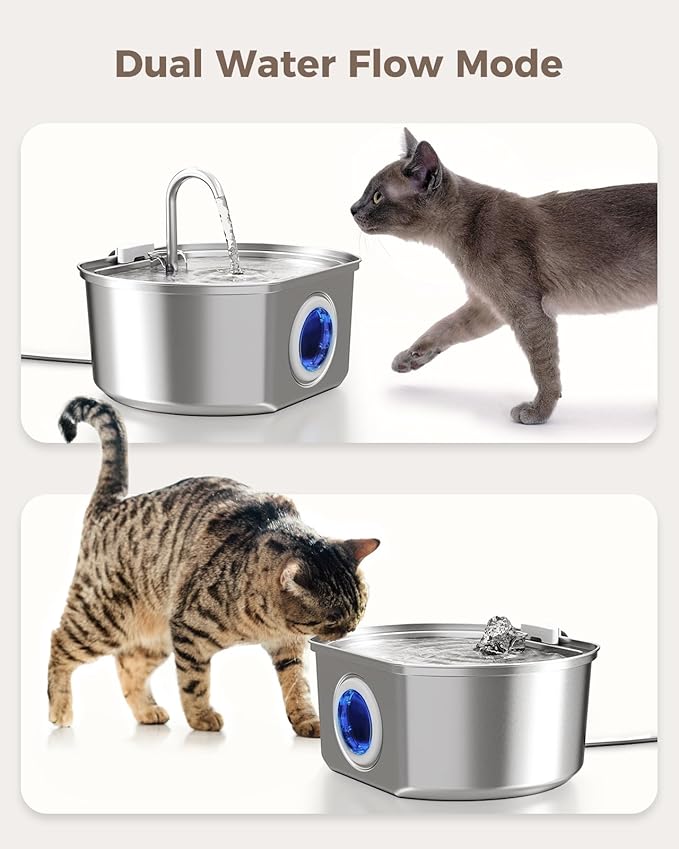 Cat Water Fountain Stainless Steel: 108oz/3.2L Cat Fountain for Drinking- Pet Water Fountain for Cats Inside