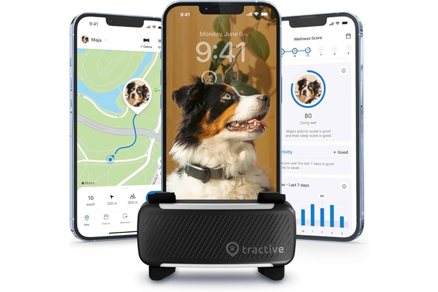 Tractive GPS Dog Tracker (2025 Release) | Real-time Pet Location Tracker | Health & Wellness Alerts | Virtual Fence for Dogs | Bark Monitoring | Dog Collar Attachment (Black)