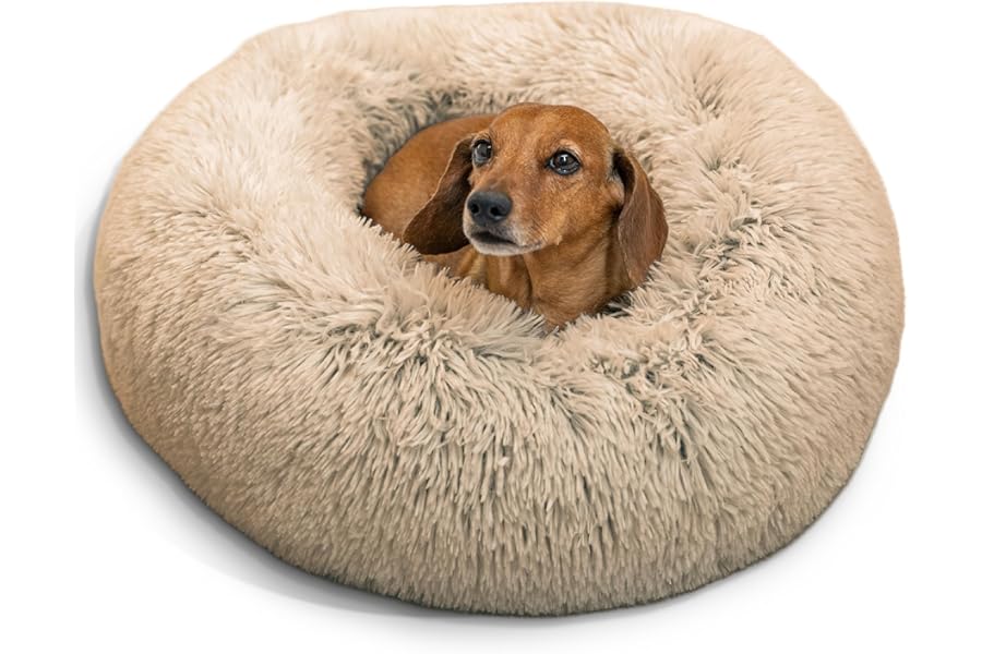 Best Friends by Sheri The Original Calming Donut Dog and Cat Bed in Shag Fur, Taupe, Small, 23x23