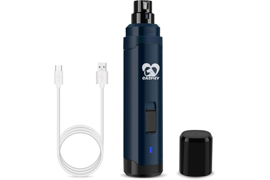 Casfuy Dog Nail Grinder Upgraded - Professional 2-Speed Electric Rechargeable Pet Nail Trimmer Painless Paws Grooming & Smoothing for Small Medium Large Dogs & Cats (Dark Blue)
