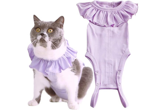 Cat Recovery Suit for Abdominal Wounds and Skin Diseases,Breathable Surgical Recovery Shirt After Surgery Wear Anti Licking Wounds,E-Collar Alternative for Female Cats Kitten(RSC01-purple-m)
