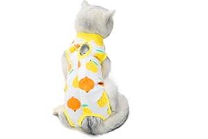 Cat Professional Surgical Recovery Suit,E-Collar Alternative for Cats Dogs,After Surgery Wear, Pajama Suit,Home Indoor Pets Clothing (L (8.5-11 Ibs), Lemon)