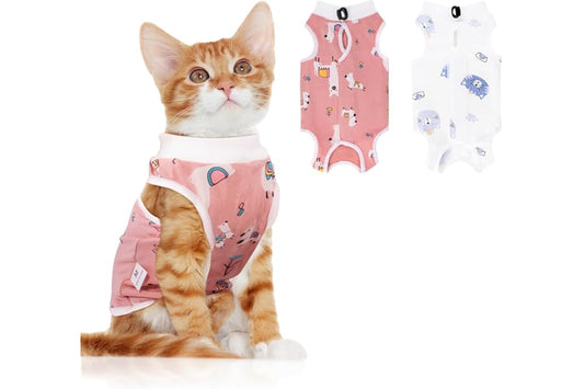 2 PCS Cat Recovery Suit for Spay Abdominal Wounds Cat Onesie for Cats After Surgery Recovery Suit Female Breathable E-Collar Alternative Kitten Onesie Anti Licking (Medium)