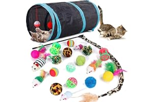 21 Pcs Cat Toys for Indoor Cats Collapsible Cat Tunnel Interactive Feather Teaser Wand Ball Toy for Kitten Cats