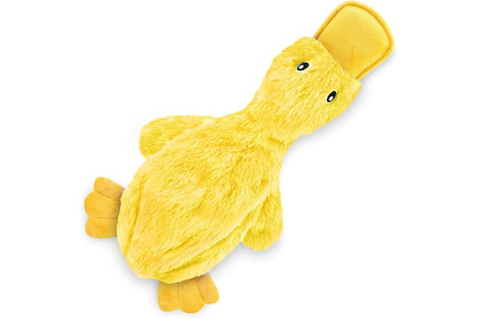 Best Pet Supplies Crinkle Dog Toy for Small, Medium, and Large Breeds, Cute No Stuffing Duck with Soft Squeaker, Fun for Indoor Puppies and Senior Pups, Plush No Mess Chew and Play - Yellow