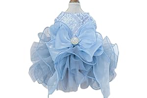 ANIAC Blue Cat Wedding Dress with D-Ring and Bow Dog Wedding Outfit Formal Puppy Clothes for Girl Small Dog Luxury Pet Party Dress for Kitten Chihuahua Yorkie Pomeranian (Blue-2, Medium)