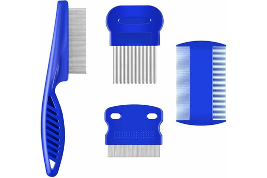 BRILLIRARE 4 Pack Flea Lice Comb, Stainless Steel Dog Cat Grooming Combs with Rounded Teeth, Double Sided Professional Pet Tear Stain Remover, Dematting Tool for Small, Medium & Large Pets