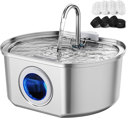 Cat Water Fountain Stainless Steel: 108oz/3.2L Cat Fountain for Drinking- Pet Water Fountain for Cats Inside