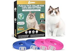 4 Pack Flea Collar for Cats, 32 Months Flea and Tick Prevention for Cats, Waterproof Cat Flea Collar, Natural Cat Flea and Tick Treatment, Adjustable Flea and Tick Collar for Cats Kittens(Blue&Pink)