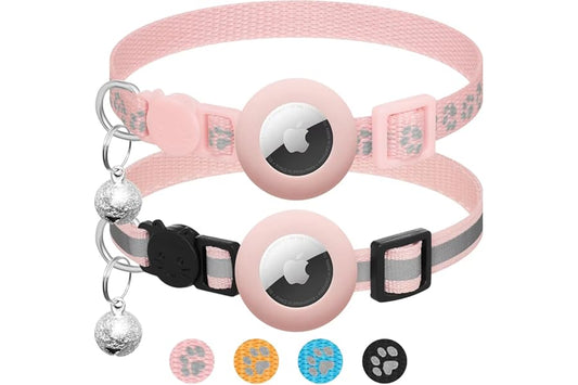 2 Pack Airtag Cat Collar Breakaway with Bell,Reflective Kitten Collar with Apple Airtag Cat Collar Holder,Adjustable 7-12In,Safety Buckle for Girl Boy Cats,Pet Supplies,Accessories,Gifts (Pink)