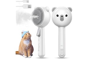 Cat Steam Brush, Brushes for Indoor Cats with Release Button, Dual Speed Spray USB Rechargeable Grooming Supplies, Cat Brush for Shedding Suitable for All Long-haired and Short-haired Pets