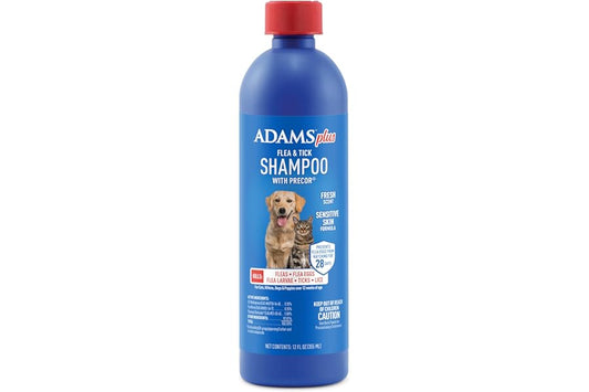 Adams Plus Flea & Tick Shampoo with Precor for Cats, Kittens, Dogs & Puppies Over 12 Weeks Of Age Sensitive Skin Flea Treatment | Kills Adult Fleas, Flea Eggs, Ticks, and Lice| 12 Ounces
