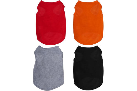 4 Pcs Cat Shirts Solid Color Dog Clothes Summer Sleeveless Pet T Shirts for Small Pet Dogs Cat (Black,Grey,Red,Orange, Large)
