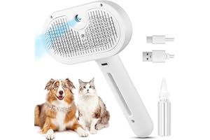 3 in 1 Cat Steam Brush, Pet Spray Hair Removal Comb for Shedding & Grooming, Water Brush for Cats Dogs Small Animals Long Short Haired with One-Click Release Button(White)