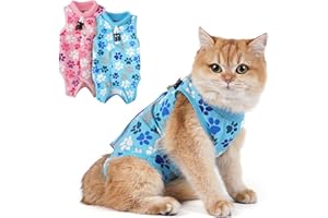 Cat Recovery Suit: Soft Blue Post-Surgery Suit for Cats with Paw Print Design - Elastic, Breathable & Washable Recovery Suit for Spay or Healing After Surgery.