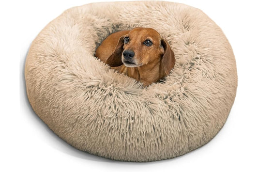 Best Friends by Sheri The Original Calming Donut Dog and Cat Bed in Shag Fur, Taupe, Small, 23x23